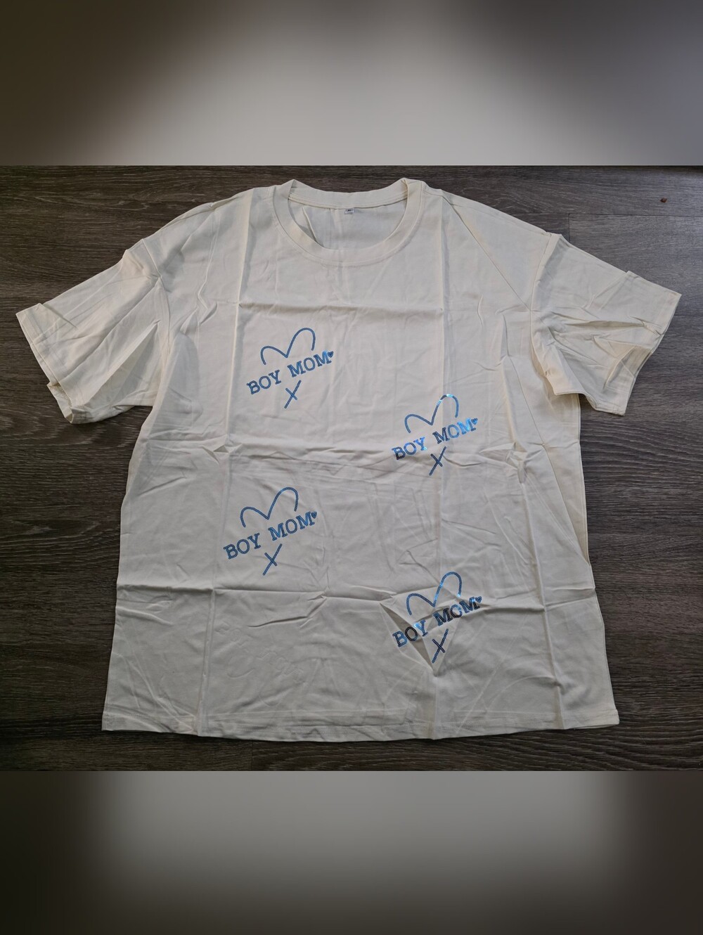 Boy Mom Graphic Tee - Cream with Blue Print Size XL